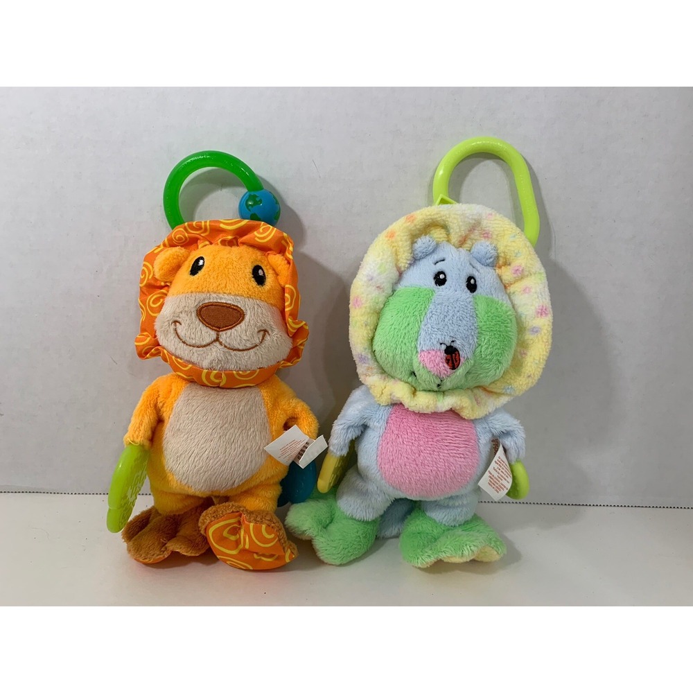 Munchkin lot 2 Teether Babies plush security lovey lion orange blue yellow green